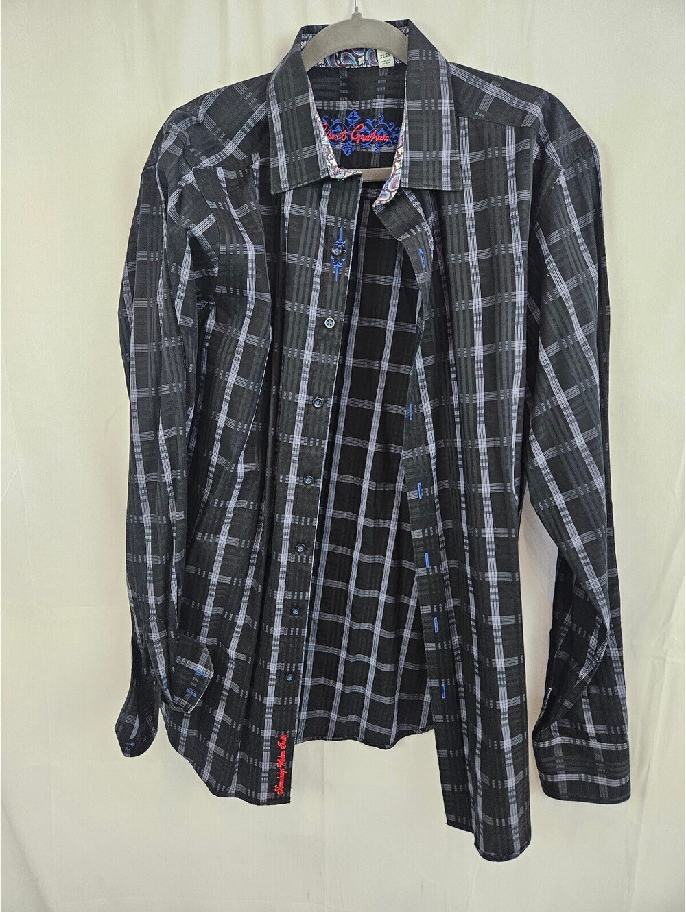 Robert Graham Men's XL Black and Gray Plaid Button-Up Shirt